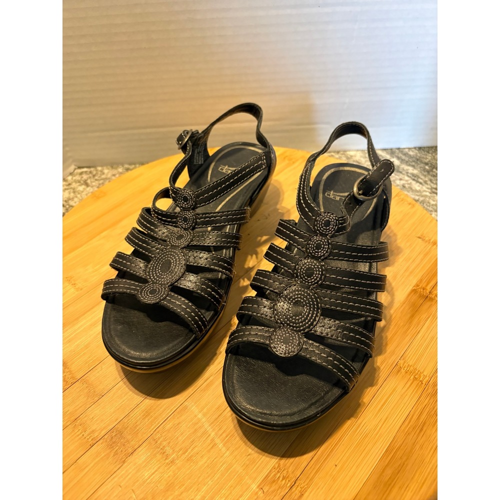 Dansko Black Leather Strappy Slingback‎ Wedge Sandals Womens Size 36 EU